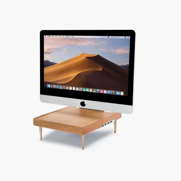 Red Oak Wood Monitor Stand Computer Riser Solid Wood Desk Shelf for iMac and iMac Pro Apple computer