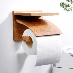 TOILET PAPER HOLDER wooden shelf wc roll Toilet paper unroller Toilet paper door toilet bathroom wall mount Interior decorations image 4