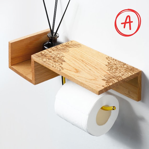 Tindbea Portarrollos de papel higiénico con estante de madera, soporte de  papel de seda de madera para montaje en pared, accesorios de baño de acero