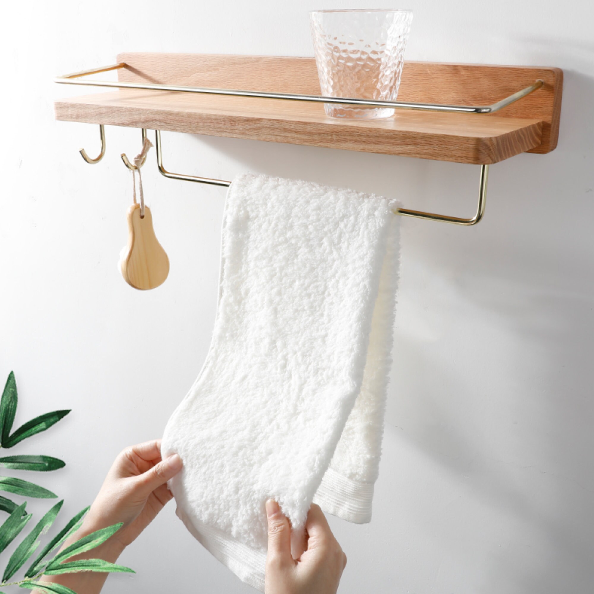 BATHROOM SHELF With Towel Bar & Hook Tower Holder With Rail - Etsy