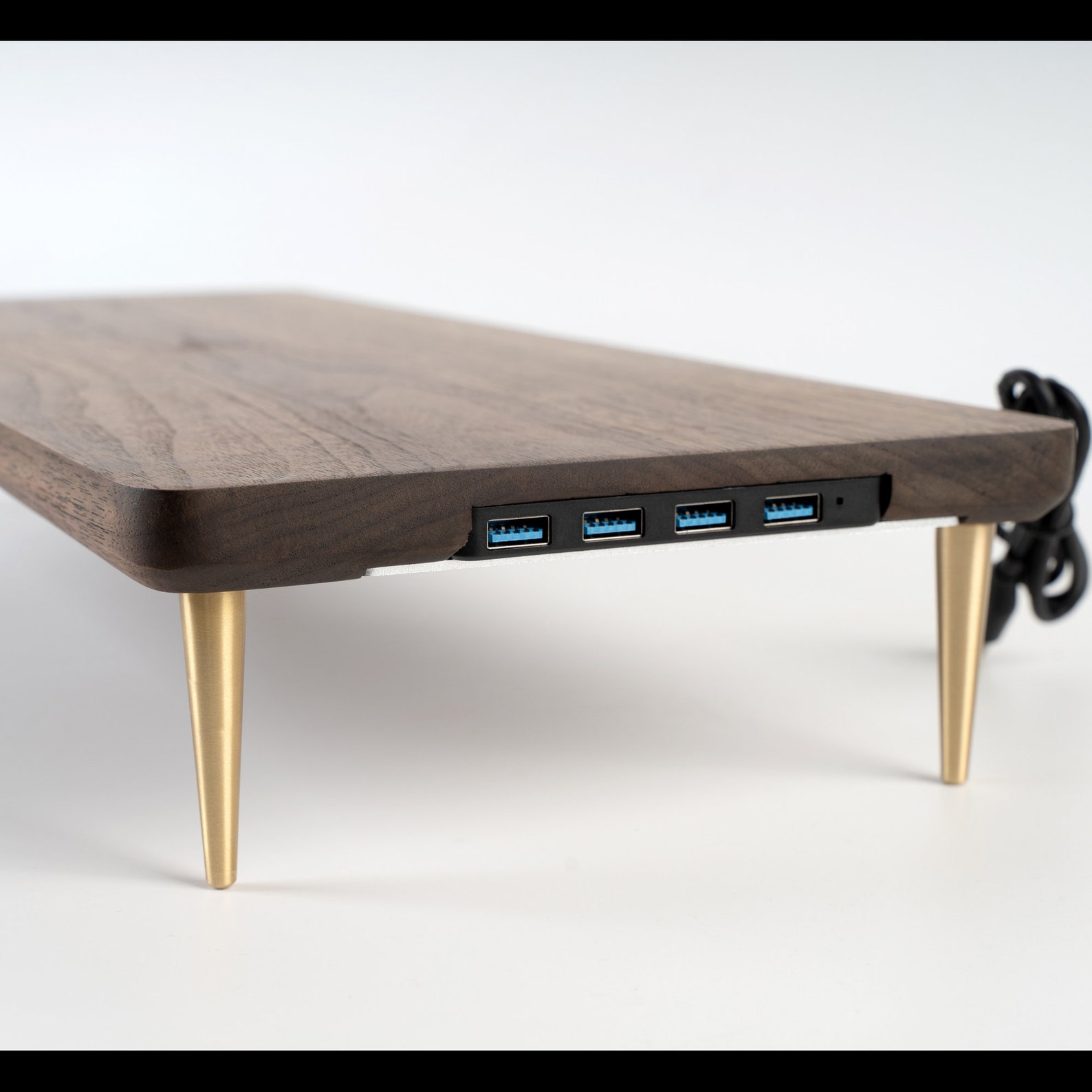 Walnut Wood Monitor Stand Computer Riser Solid Wood Desk Shelf Etsy