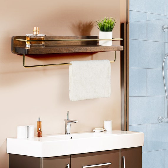 BATHROOM SHELF With Towel Bar Hook Tower Holder With Rail