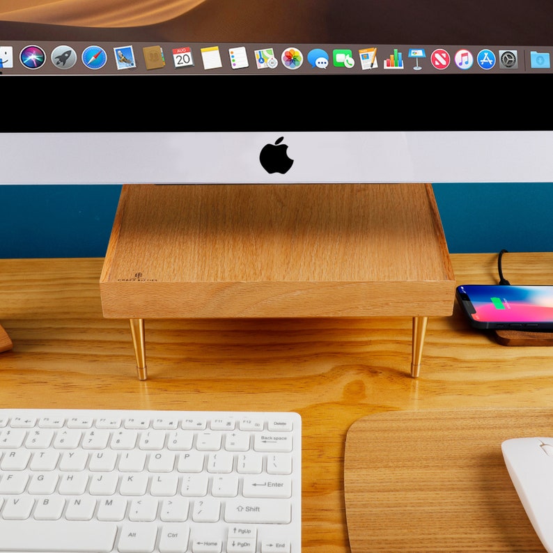 WOODEN MONITOR STAND Red Oak Wood Imac Monitor Stand Apple Etsy