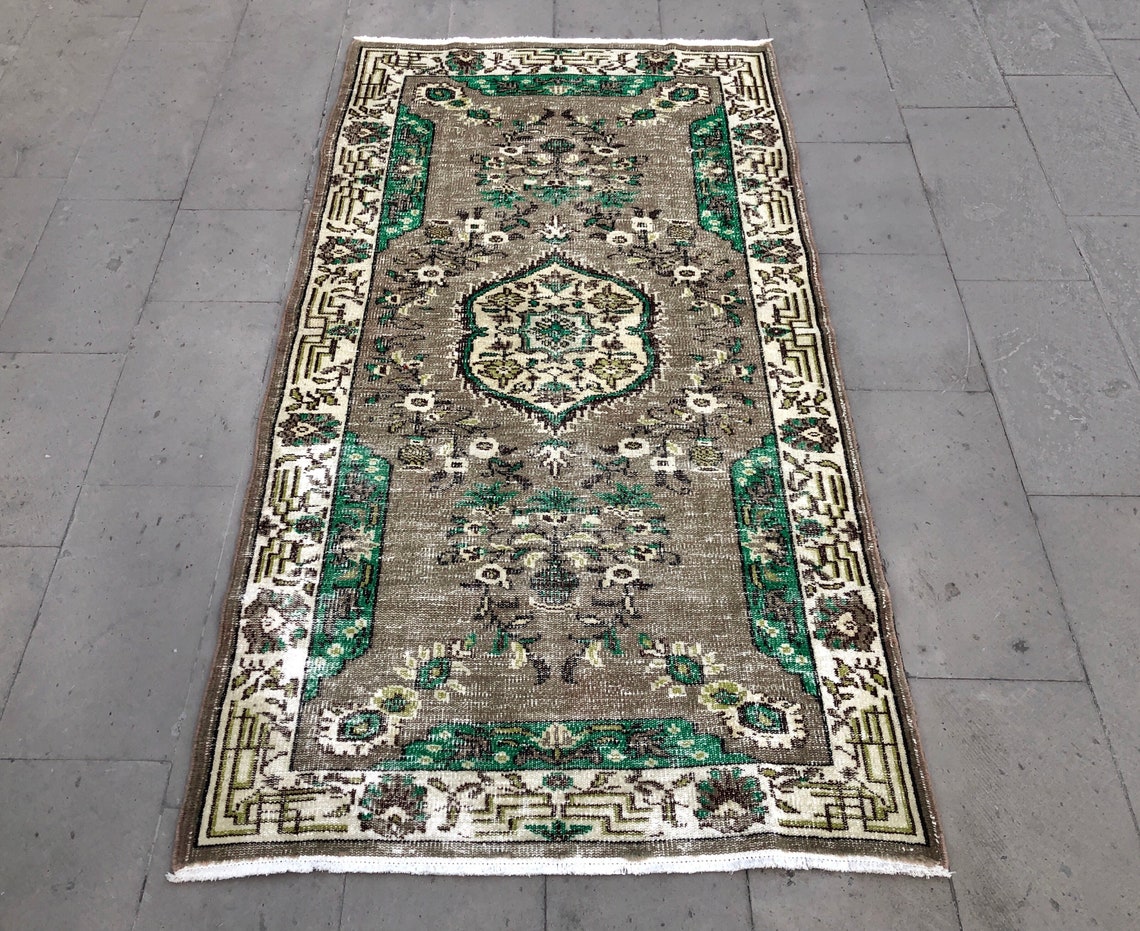 Bohemian Rug Green Turkish Rug Vintage Rug 3.5 x 6.9 ft Etsy