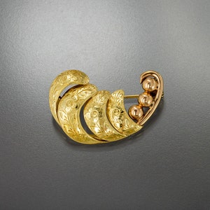 Brooch bicolor gold-plated silver 835 with ornaments handmade vintage new