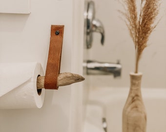 Toilet Paper Holder - Driftwood and Leather