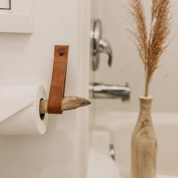 Toilet Paper Holder - Driftwood and Leather