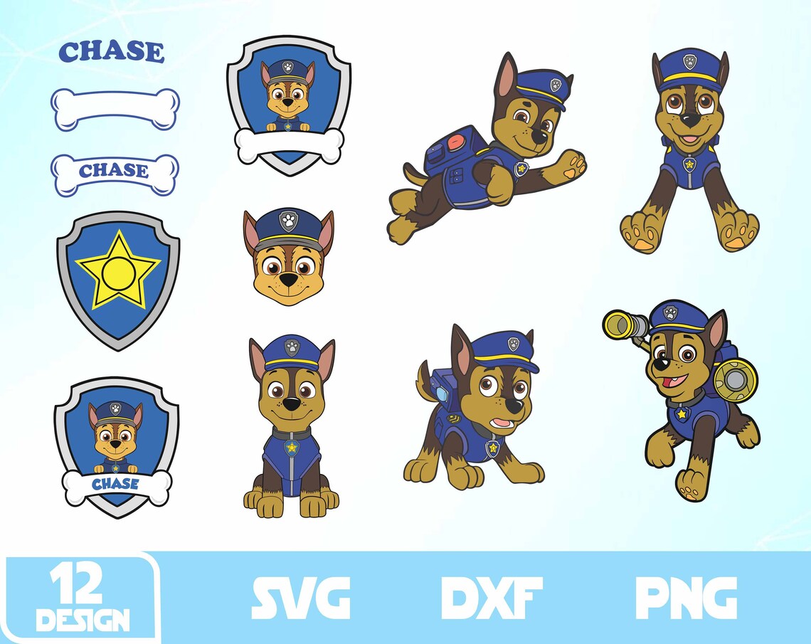 Chase Svg Dxf Eps Png Clipart Silhouette and Cutfiles. | Etsy