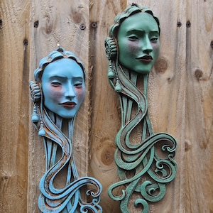 Emily, Art Nouveau inspired Wall Art: Hand painted Distressed Green, Blue or Grey Stone