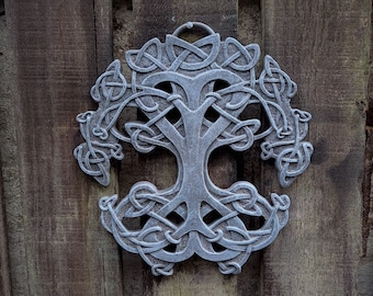 Celtic knotwork inspired Tree of Life, Yggdrasil, wall art with faux grey stone paint finish