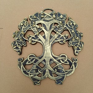 Celtic knotwork inspired Tree of Life, Yggdrasil, wall art in a hand painted Antique Gold or Burnished Silver effect