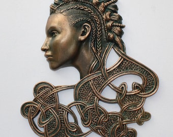 Brigid Celtic Shieldmaiden Wall Plaque: Hand-Painted Knotwork Art