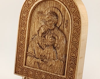 Holy Family, Jesus, Maria, Joseph, Orthodox Icon, Gift Icon, Wood Carved Icon, Святое Семейство.