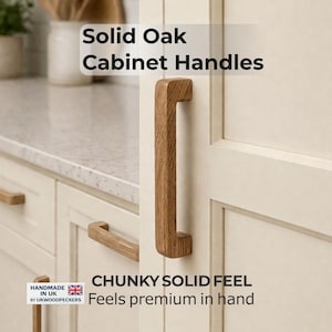 Tiradores de roble macizo para armarios de 160 mm y tamaños personalizados – Tiradores de madera robustos para cajones – Tiradores para armarios de cocina – Diseño de columna – Hechos a mano en el Reino Unido