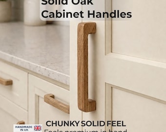 Solid Oak Cabinet Handles 160mm & Custom Sizes – Chunky Wooden Drawer Pulls – Kitchen Cupboard Handles – Pillar Design – Handmade UK