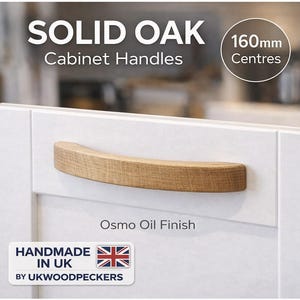 無垢オーク材キャビネットハンドル 160mm – 木製引き出し取っ手 – キッチンキャビネットハンドル – 英国製ハンドメイド – スカンジナビアスタイルの家具金具