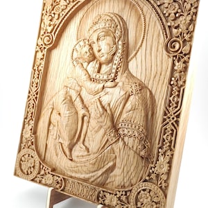 Virgin Mary, Orthodox icon Virgin Mary, Wood Carved icon, Holy Mother of God, Gift Icon, Икона Богородицы "Феодоровская"