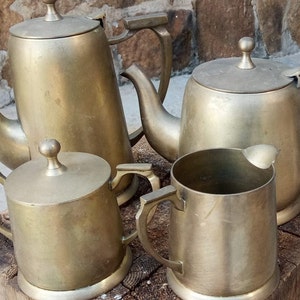 Vintage set 4 antique brass pieces, coffee making facilities, vintage tea collectible, brass