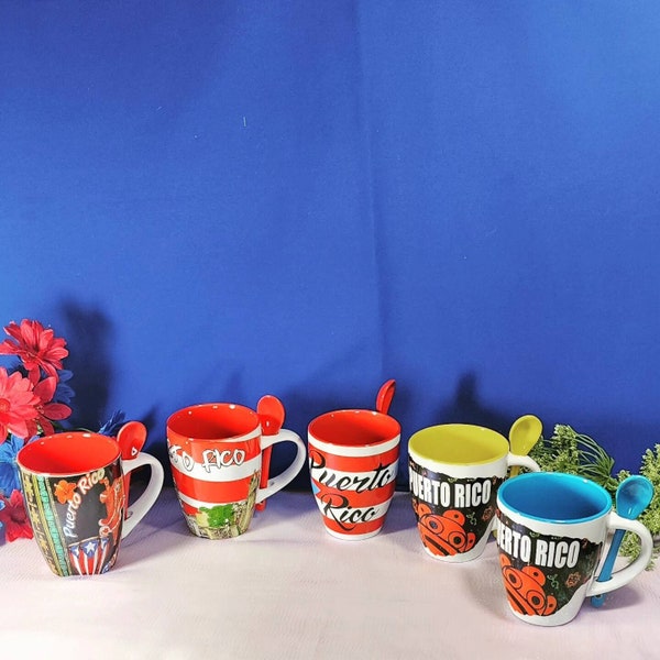 Puerto Rico Ceramic Coffee Cup/Mug with teaspoon