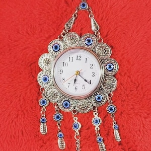 Evil Eye, Protection, Spiritual, Wall hanging, Charming gift Turkish Greek, Small Wall Clock 4X4 inch