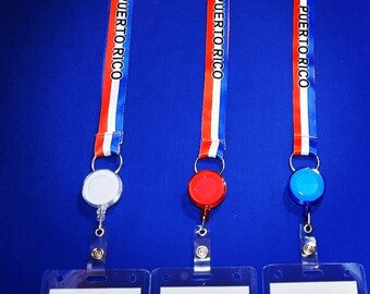 Puerto Rico Retractable Badge ID Holder with Clip, ID Holder with Lanyard