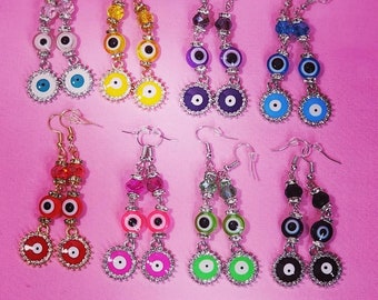 Drop Dangle Evil Eye Earrings With Rhinestones