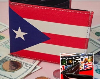 Cartera Milano con diseño de la bandera de Puerto Rico (rojo/blanco/azul y blanco y negro)