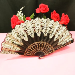 Hand Fans Rose Flower Black