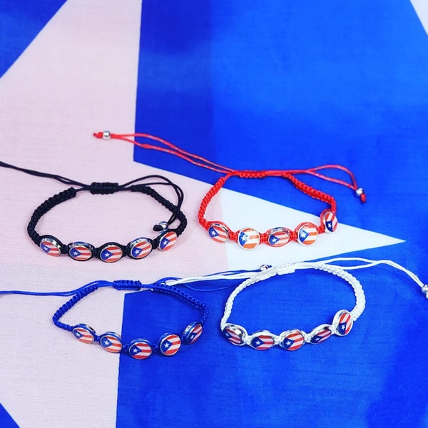 Puerto Rico Reversible Round Flags Adjustable Bracelets