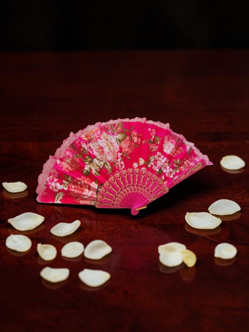 Hand Fans Rose Flower FLOWER_Dark Pink
