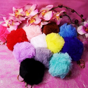 Puffy Fuzzy Pom Pom Soft Fur Keychain!