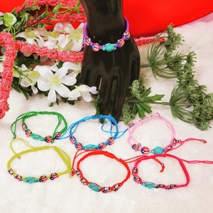 Adjustable 4 Puerto Rico Flag and a Turtle in the Middle Bracelets