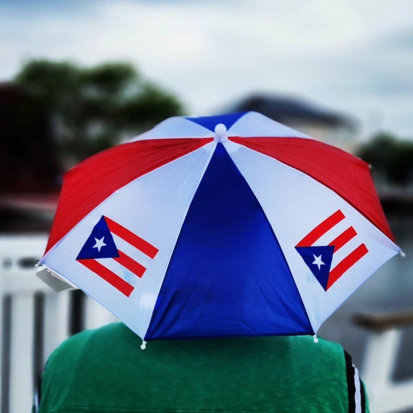 Umbrella Comfortable Puerto Rico Flag design for outdoor Sun Rain Protection, Fits Men/Women Hat