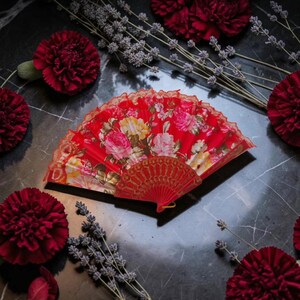 Hand Fans Rose Flower FLOWER_Red