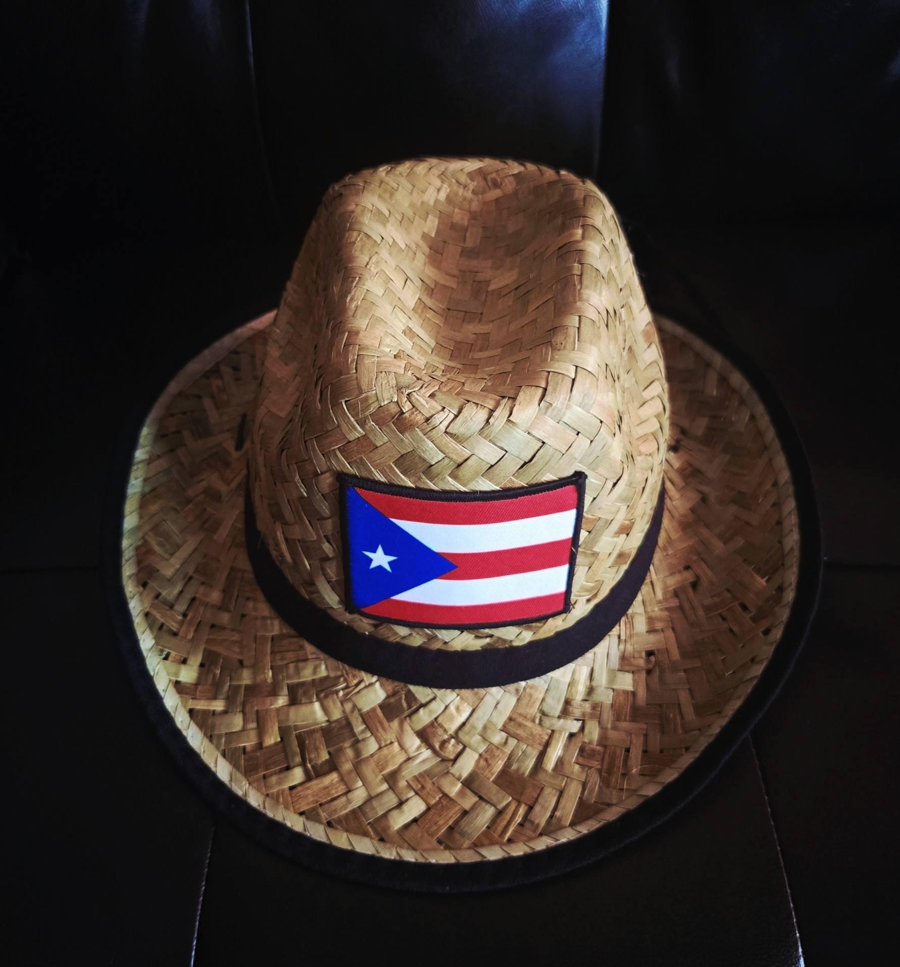 NEW PR Colorful Straw Hat with Flag Design Straw Hat With Landscape and Puerto Rico Flag. Tropical Hat  main image 3