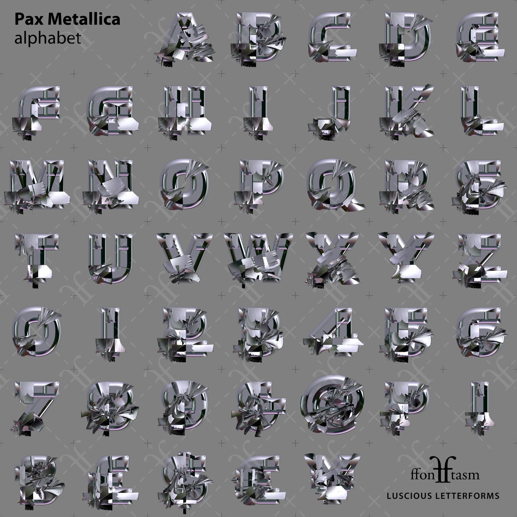 Pax Metallica Alphabet Digital Cutout Letters and Numbers for Graphic