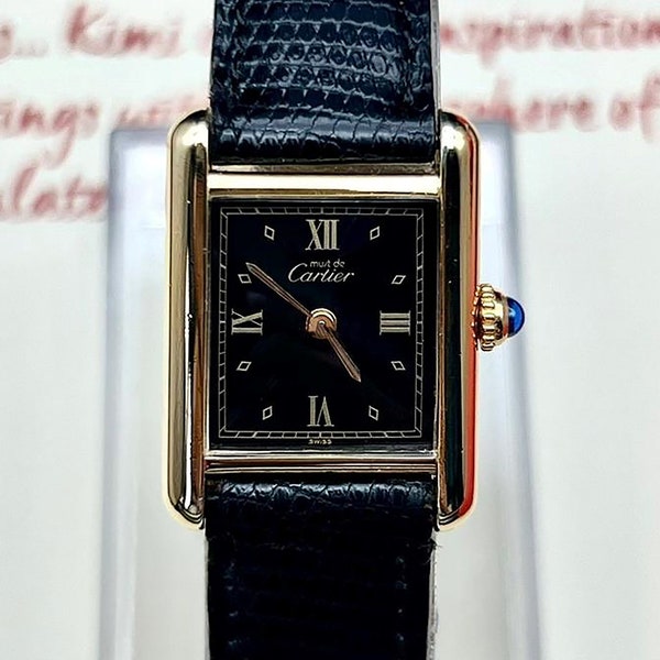 Cartier Tank Vermeil Vintage Must de Cartier Tank Vermeil SM Size Quartz Gilt Black Roman Spider Dial