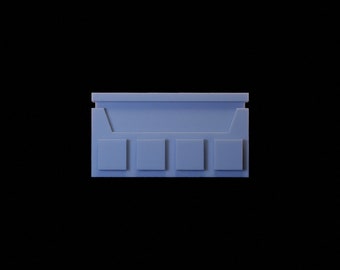 May include: A blue plastic storage box with four compartments. The box has a lid and is designed to hold small items.
