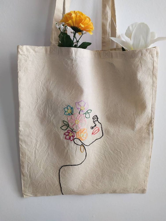 Tote / Bolsa tela bordada a mano - Etsy