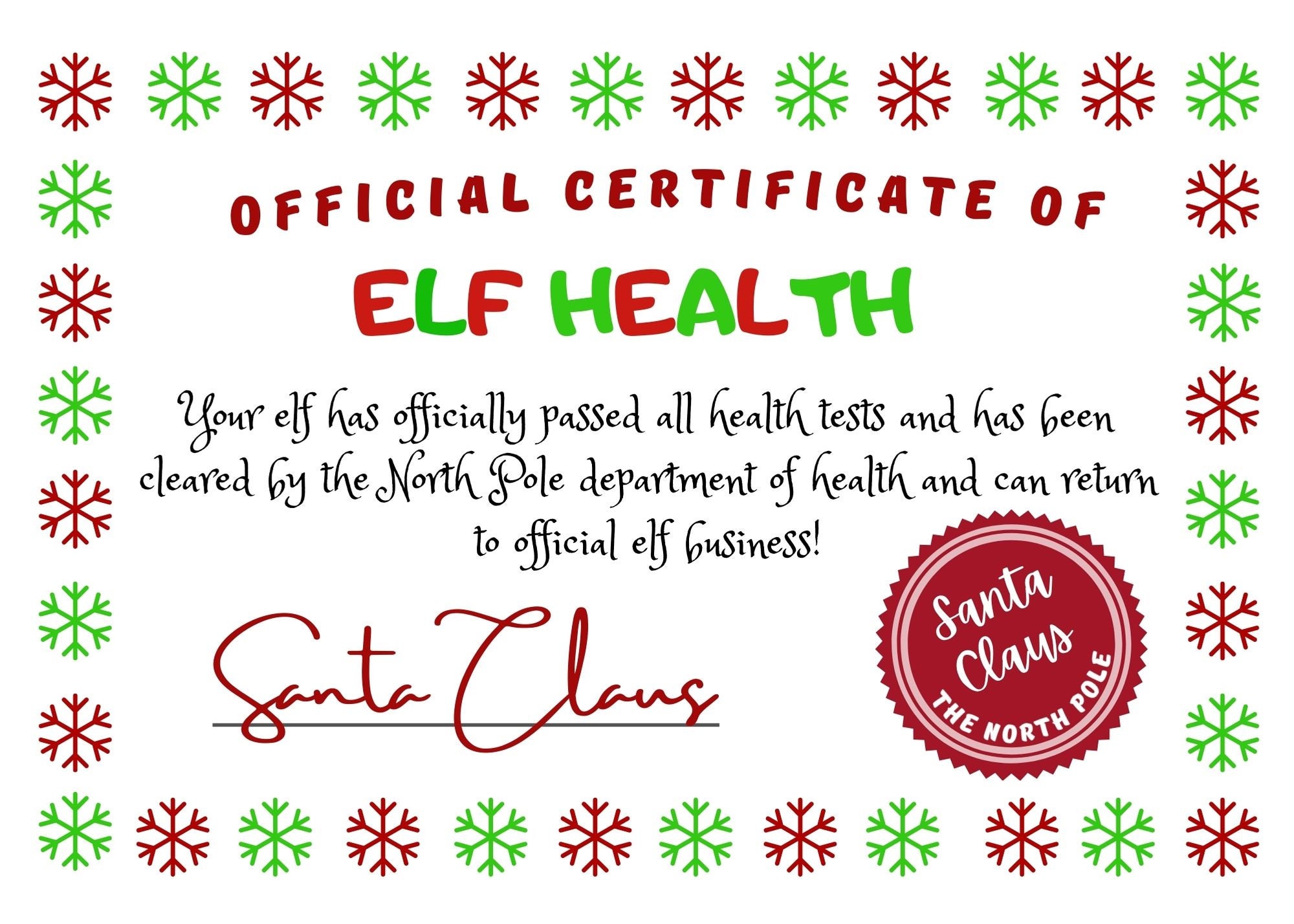 PRINTABLE Elf Quarantine Kit Healthy Elf Certificate | Etsy