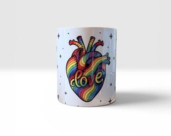 Pride Anatomie Herz Tasse – Regenbogen Keramiktasse mit Love Herz | LGBTQIA+ Geschenk | Queer Pride Mug | Bunte Kaffeetasse