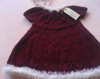 Hand knit burgundy 12 month old dress