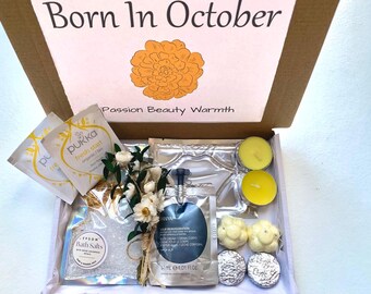 Caja de regalo de cumpleaños de octubre, buzón con la flor de nacimiento, set de spa para mimarse.