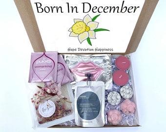 Caja de regalo de spa para cumpleaños de diciembre, flor de narciso, cesta de mimos