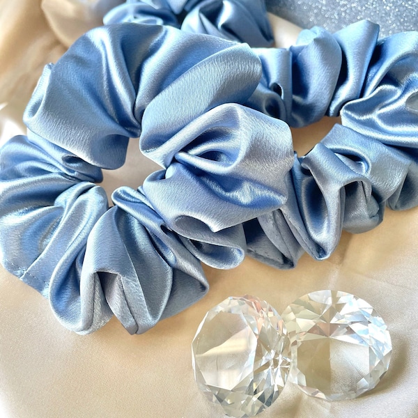 Cinderella dusty blue satin silk scrunchie