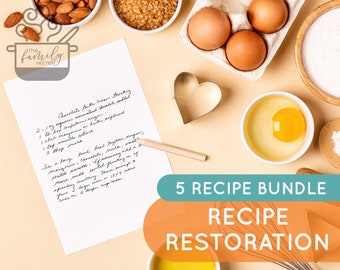 Recipe Restoration Bundle | Handwriting Beautification | Family Heirloom | Cooking Gift | Keepsakes | Housewarming Presents | Recipe Tracing