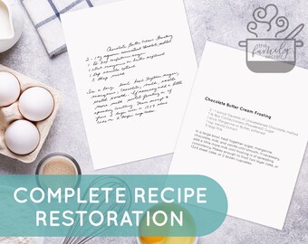 Complete Recipe Restoration | Handwriting Beautification | Family Heirloom | Cooking Gift | Keepsake | Housewarming Present | Recipe Tracing