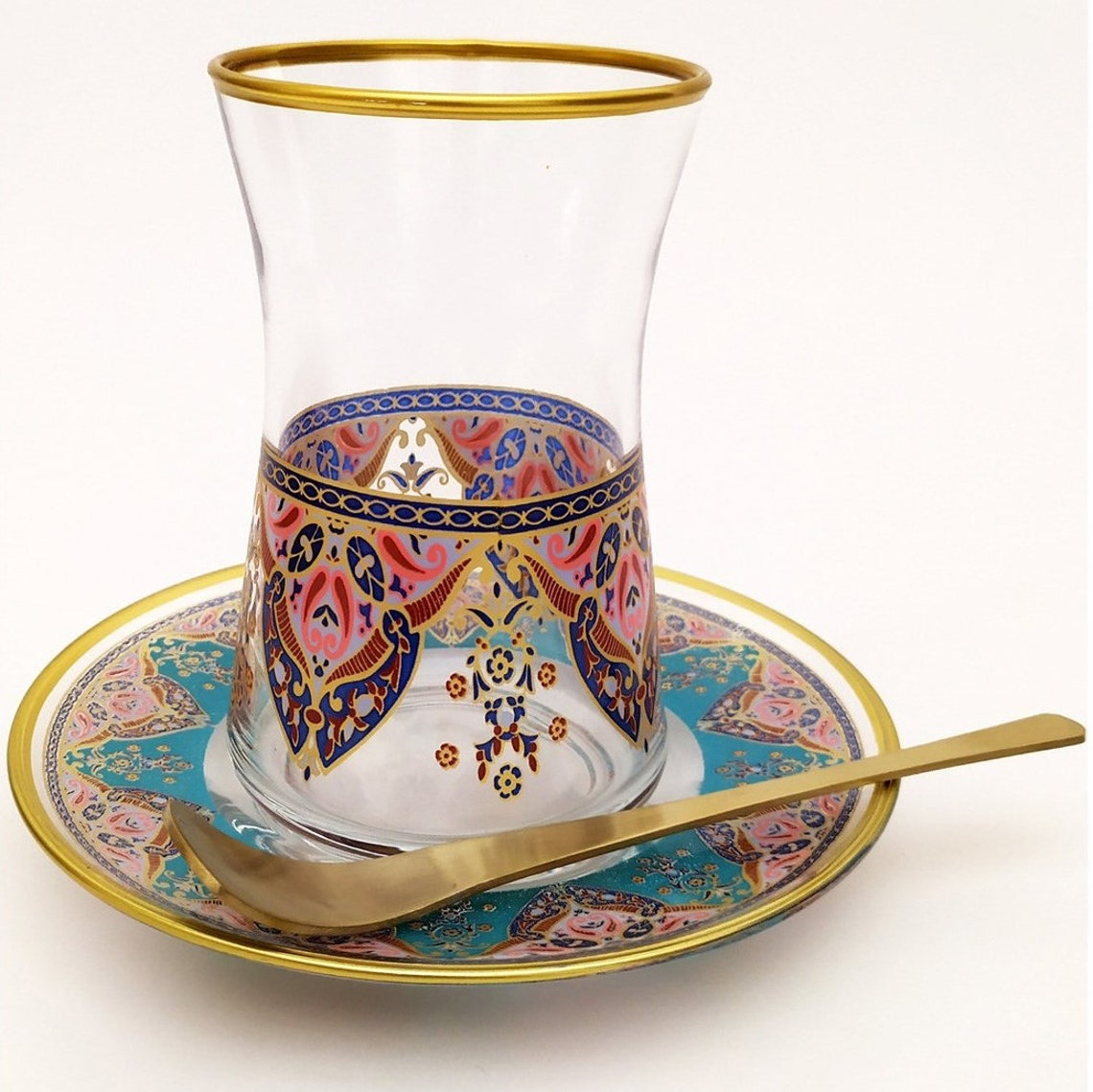 Pcs Pasabahce Evla Turkish Tea Set With Spoons Arabic Tea Etsy