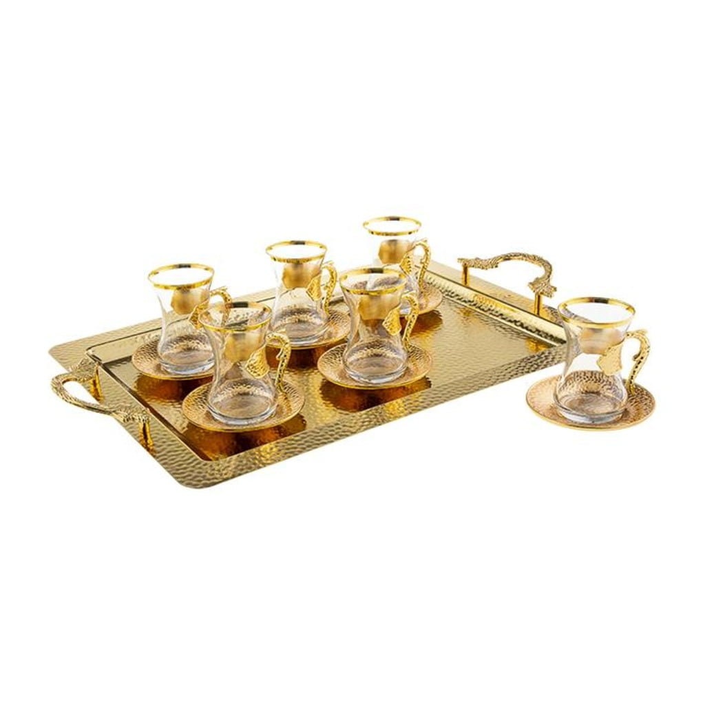 Gold Color Arabic Tea Set For Six With Tray Arabic Tea Etsy