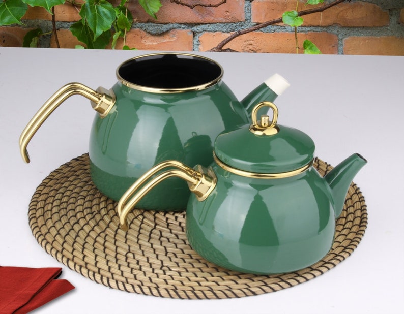 Green Color Glory Enamel Turkish Tea Pot Kettle Turkish Etsy